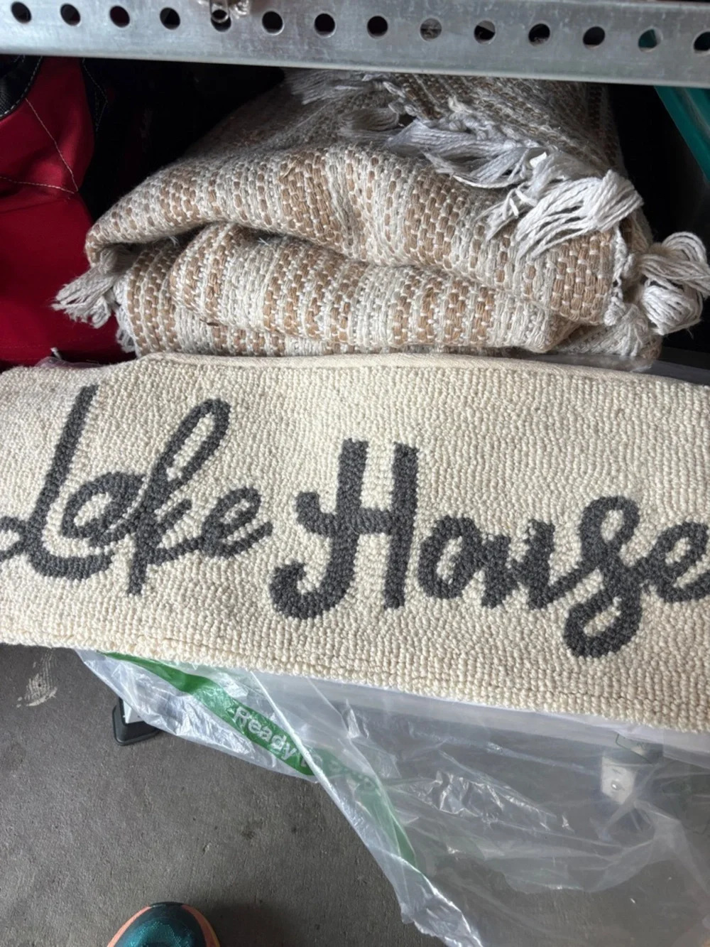 Creative Co-Op Lake House Lumbar PillowWool Cotton Embroidered Cream Blk Rustic